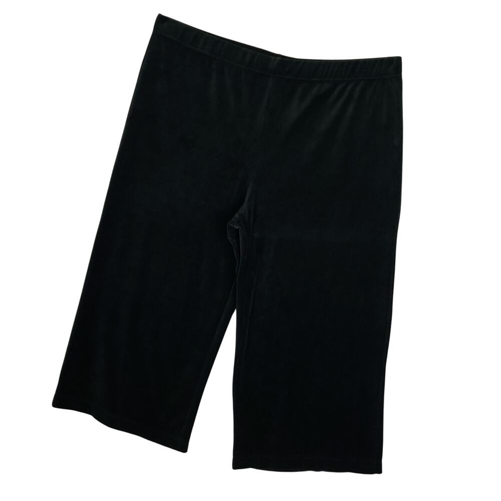 Quacker Factory Women's Velour Wide Leg Pants Sz XL Short Elastic Waist Black
